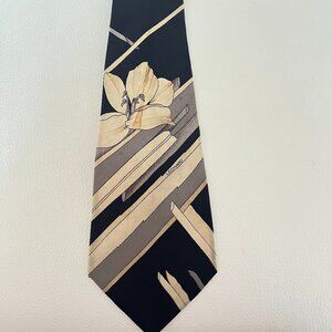 Leonard Paris Necktie Tie Silk Italy Black beige Floral